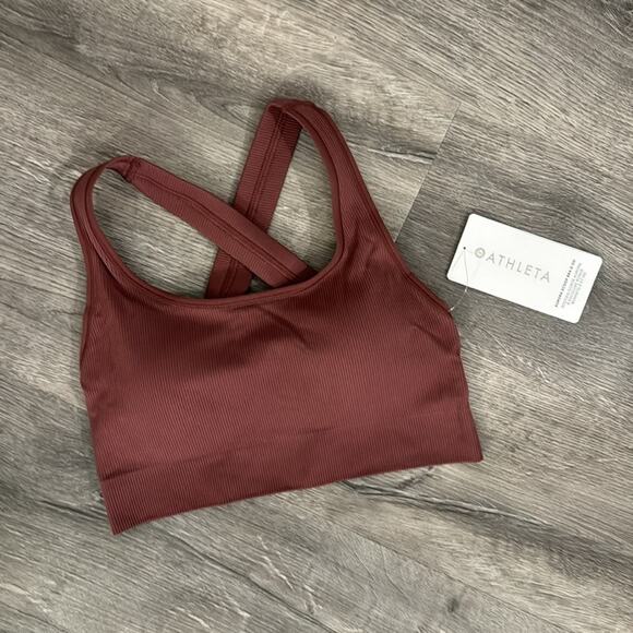 NWT Athleta Aurora Ribbed Scoop Bra D-DD "Tawny Rose" - Picture 2 of 10